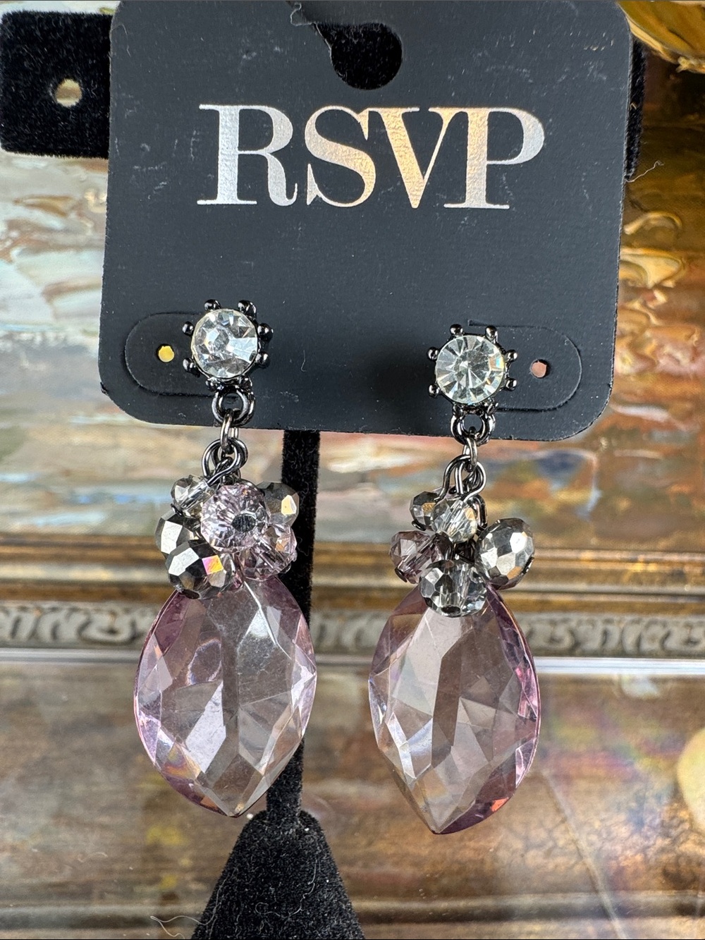0584-RSVP Lilac Crystal Drop Earrings with Smoky Accents‎